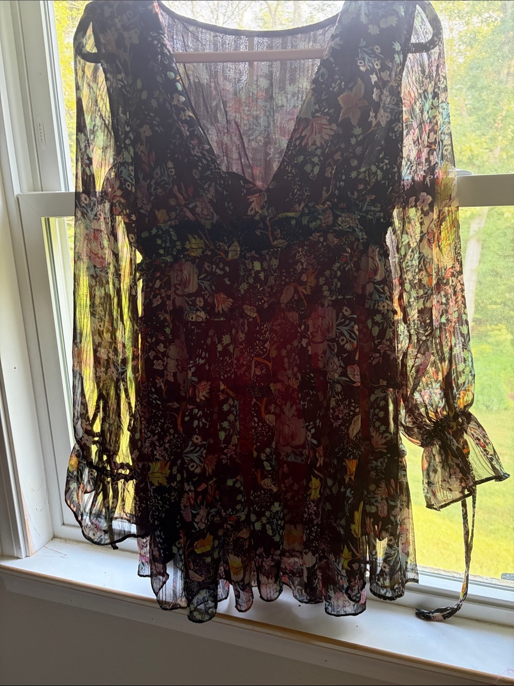 Free people Sheer Floral V-Neck Boho dress in black floral